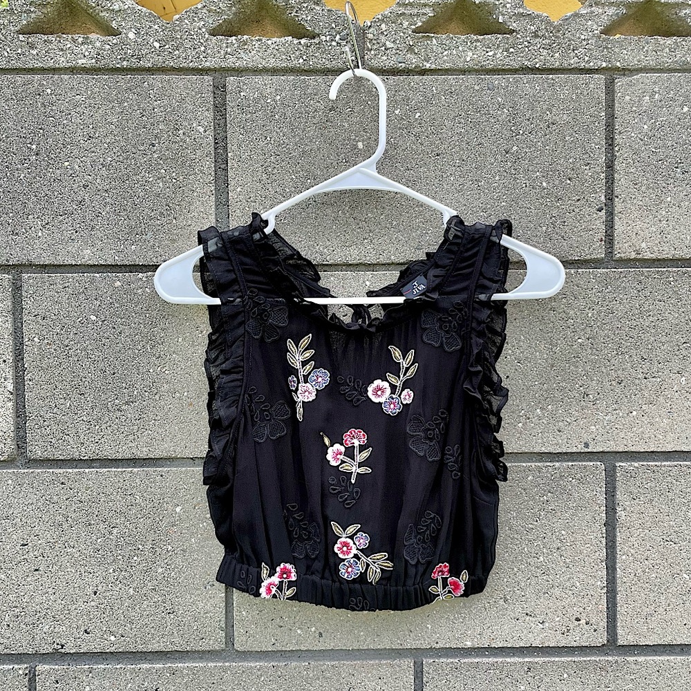 J Jiva Embroidered Ruffle Crop Top